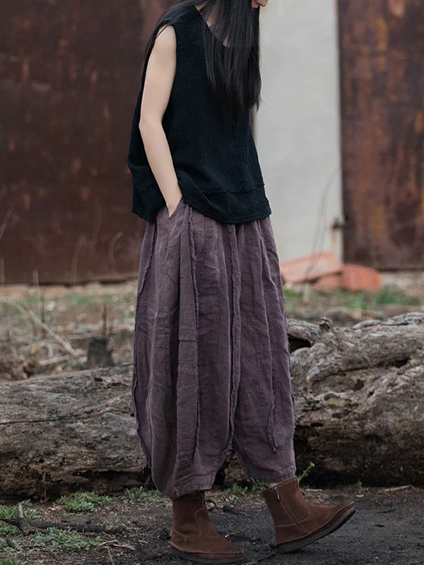 Loose Sleeveless Fringed Pleated Solid Color Split-Joint V-Neck Vest Top - Image 3