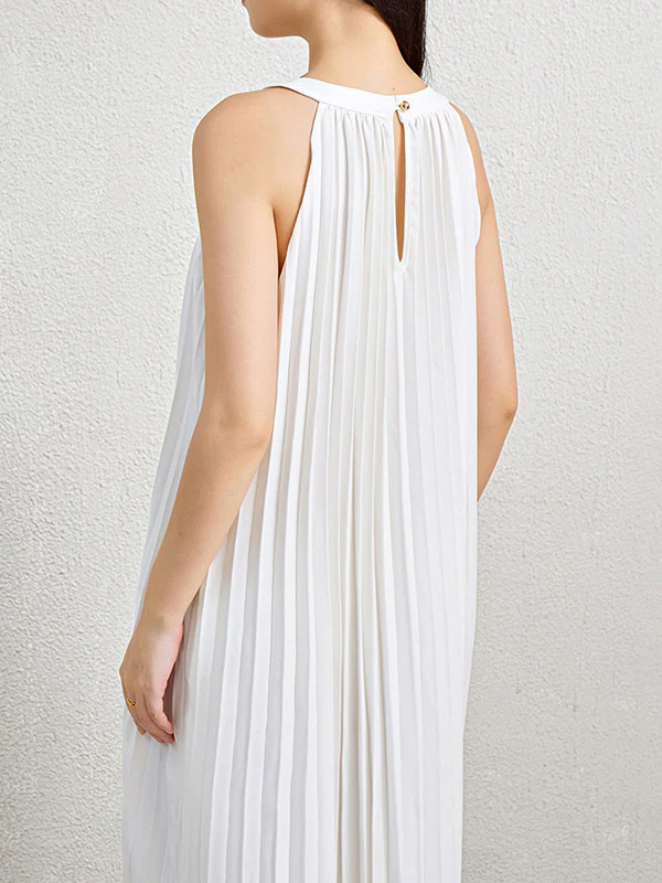 Loose Sleeveless Hollow Pleated Pockets Solid Color Halter-Neck Maxi Dresses - Image 9