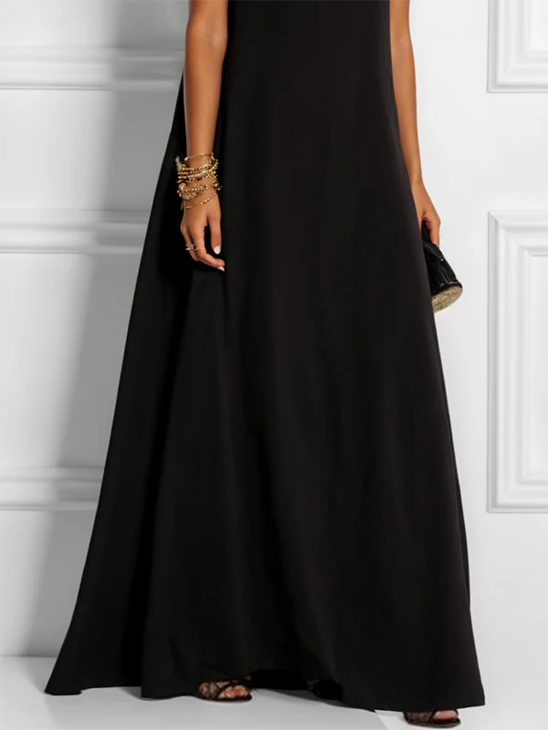 Loose Sleeveless Hollow Solid Color Split-Joint Round-Neck Maxi Dresses - Image 3