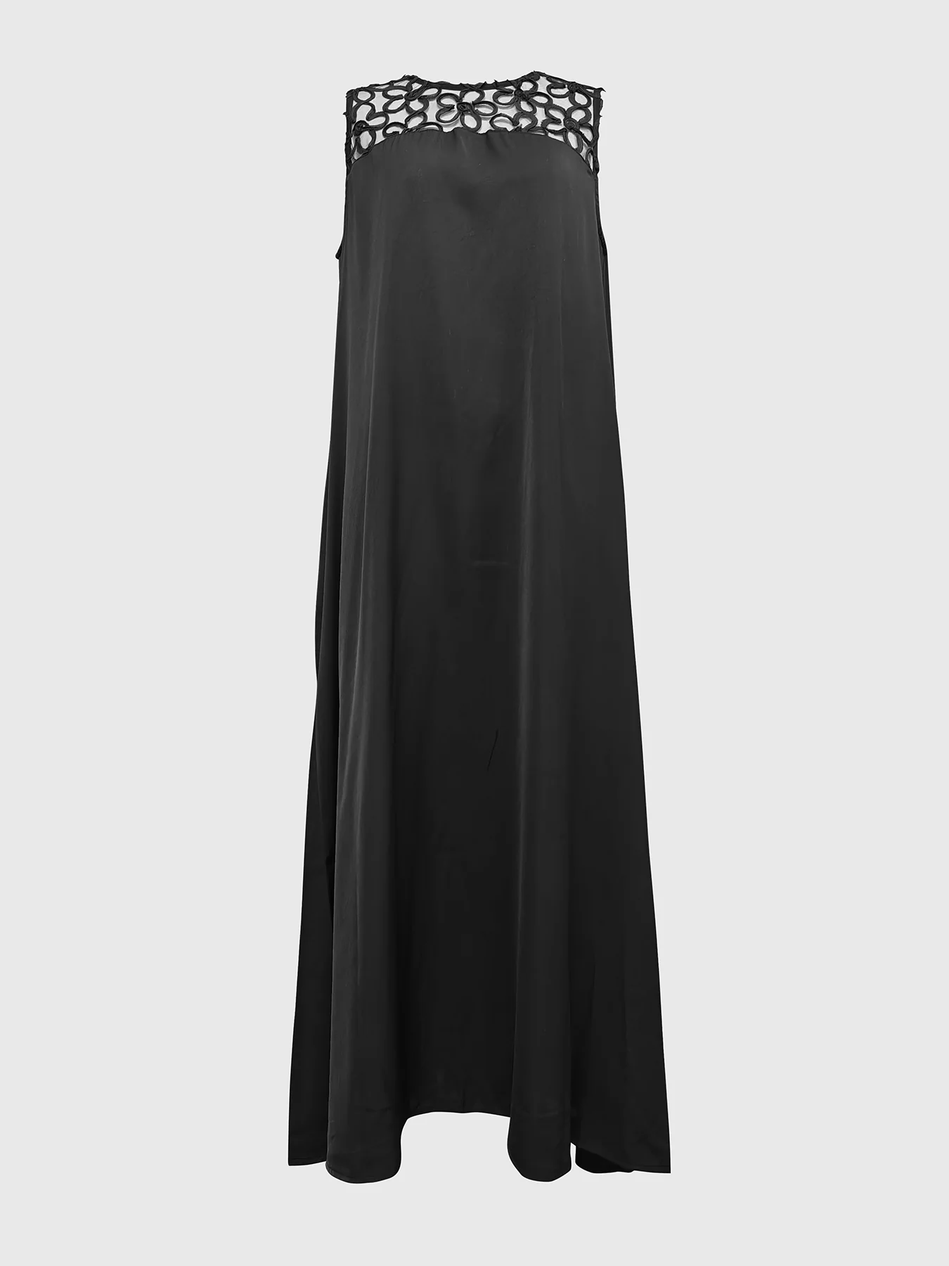 Loose Sleeveless Hollow Solid Color Split-Joint Round-Neck Maxi Dresses - Image 4
