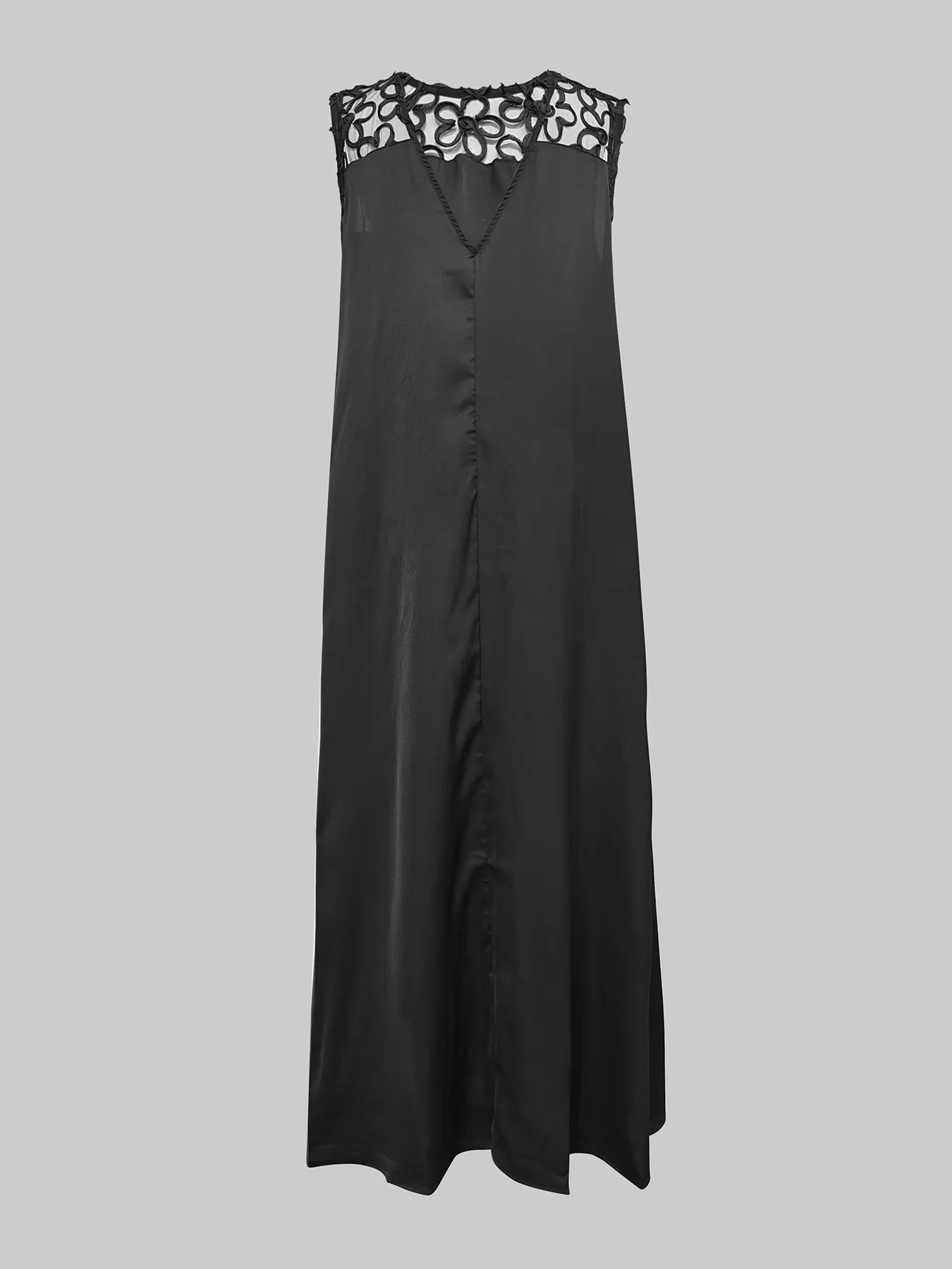 Loose Sleeveless Hollow Solid Color Split-Joint Round-Neck Maxi Dresses - Image 5