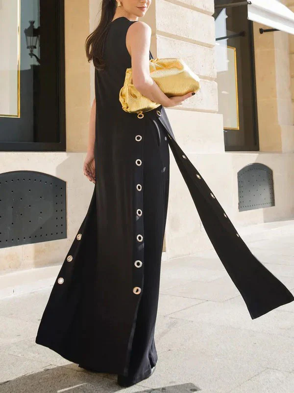 Loose Sleeveless Hollow Split-Joint Split-Side Streamer Deep V-Neck Vest Outerwear - Image 4