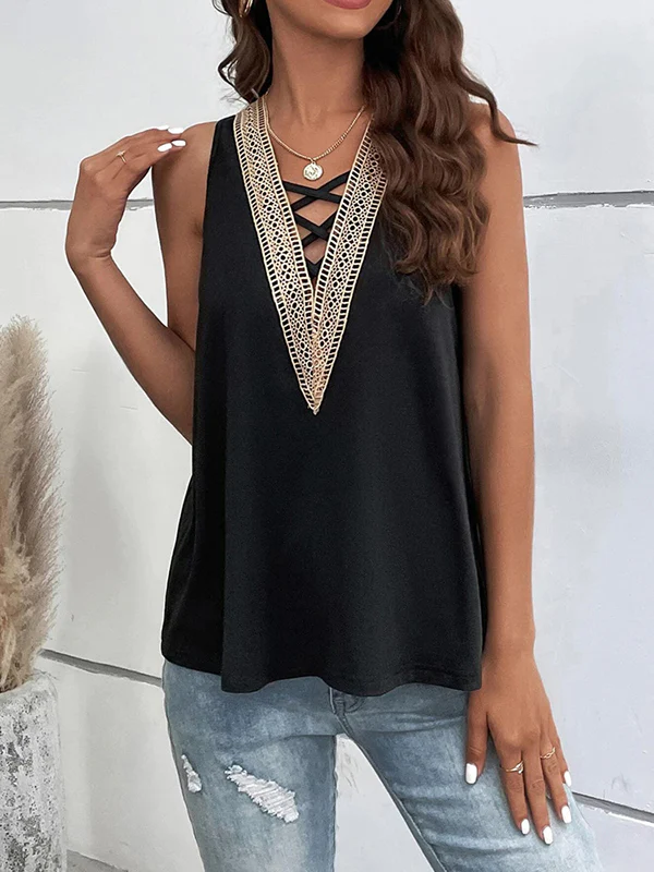 Loose Sleeveless Hollow Split-Joint V-Neck Vest Top - Image 5