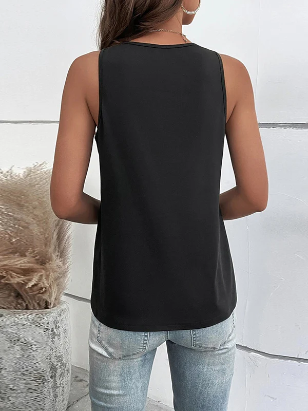 Loose Sleeveless Hollow Split-Joint V-Neck Vest Top - Image 7