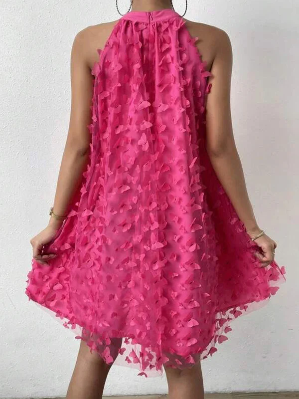 Loose Sleeveless Jacquard Pleated Solid Color Split-Joint Stand Collar Mini Dresses - Image 8