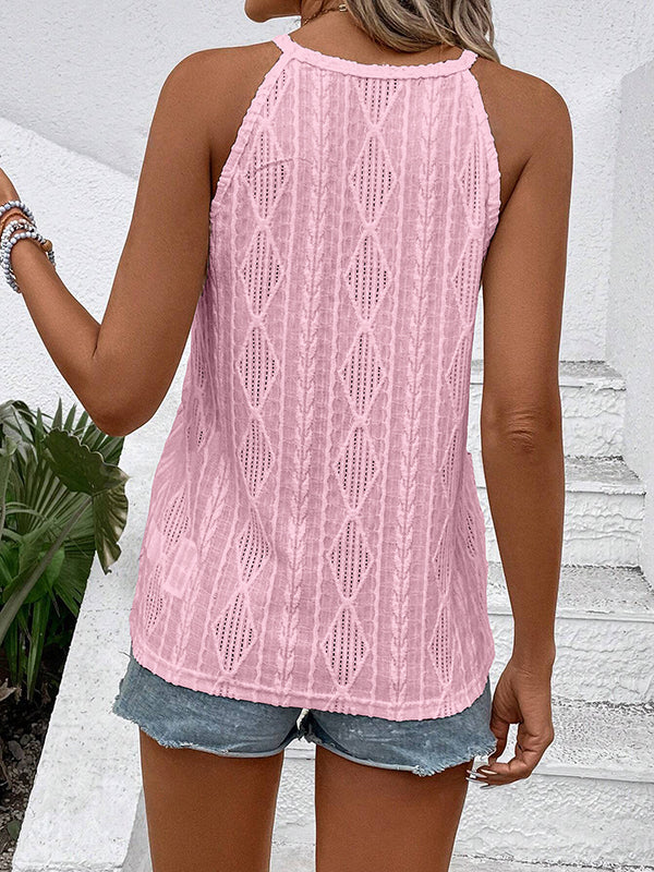 Loose Sleeveless Jacquard Solid Color Spaghetti-Neck Vest Top - Image 12