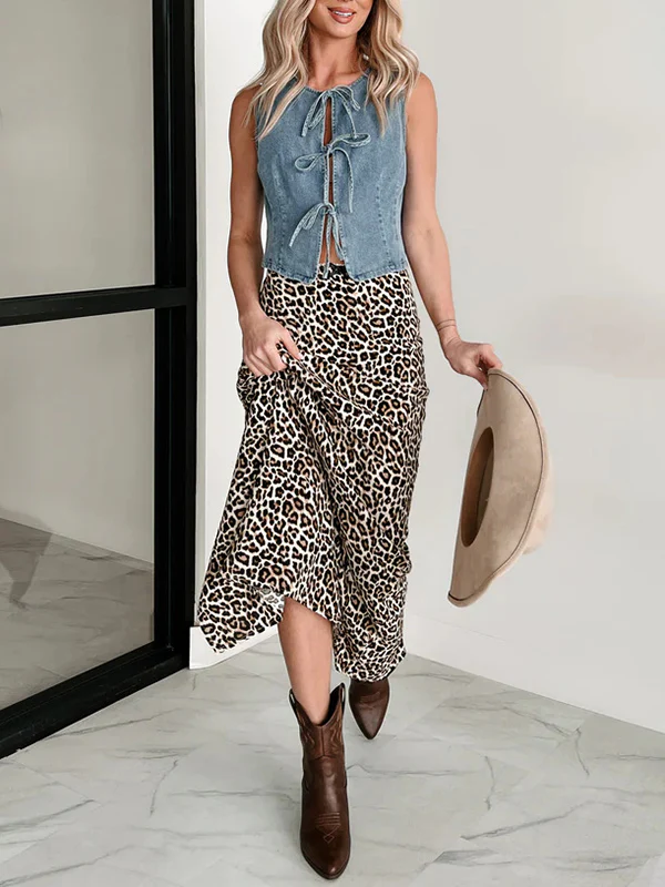 Loose Sleeveless Lace-Up Split-Joint Round-Neck Vest Top - Image 11
