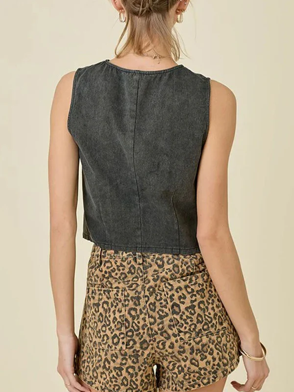 Loose Sleeveless Lace-Up Split-Joint Round-Neck Vest Top - Image 9