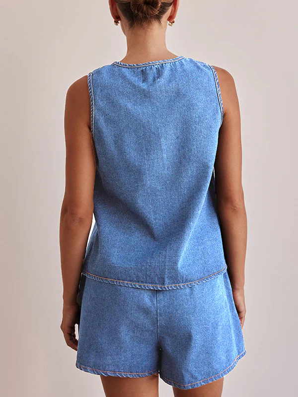 Loose Sleeveless Lace-Up Split-Joint Round-Neck Vest Top - Image 8