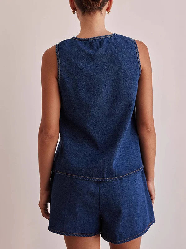 Loose Sleeveless Lace-Up Split-Joint Round-Neck Vest Top - Image 9