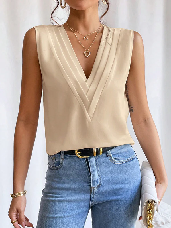 Loose Sleeveless Layered Solid Color V-Neck Vest Top - Image 16