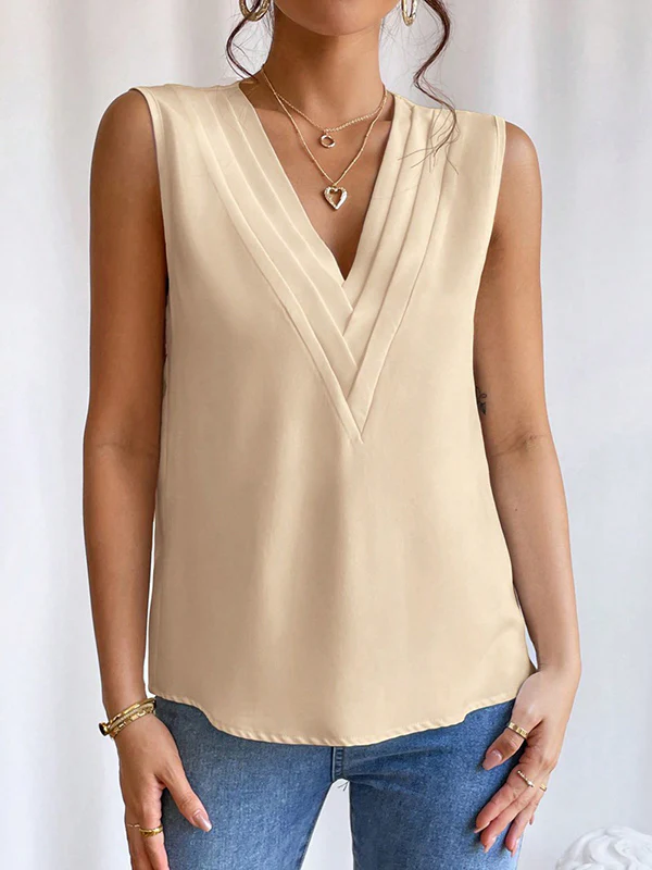 Loose Sleeveless Layered Solid Color V-Neck Vest Top - Image 18