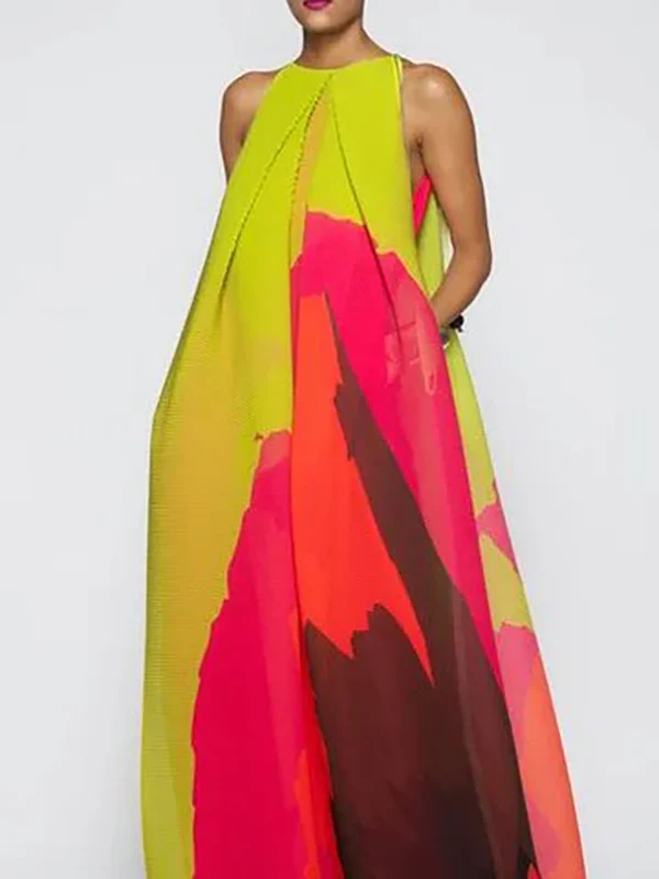 Loose Sleeveless Multi-Colored Round-Neck Maxi Dresses - Image 2