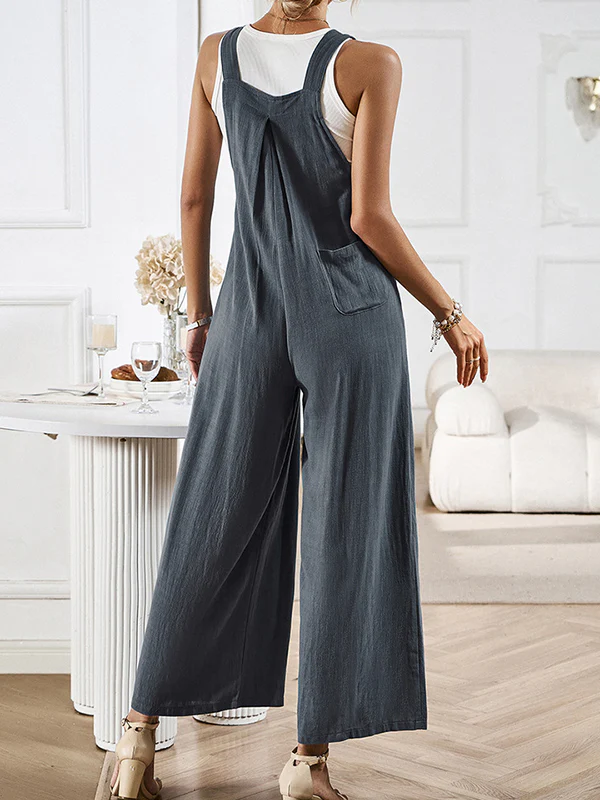 Loose Sleeveless Pleated Pockets Split-Joint Spaghetti-Neck Overalls - Image 19