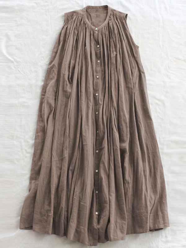 Loose Sleeveless Pleated See-Through Round-Neck Midi Dresses - Image 10