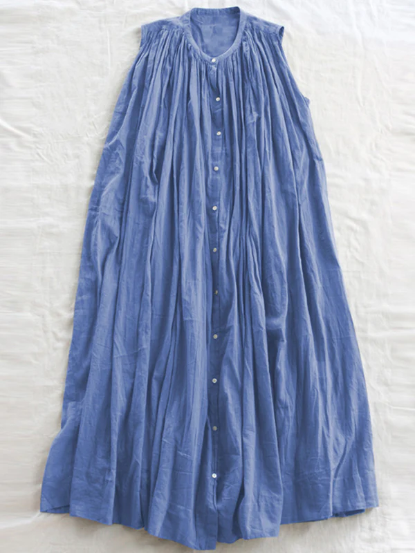 Loose Sleeveless Pleated See-Through Round-Neck Midi Dresses - Image 12