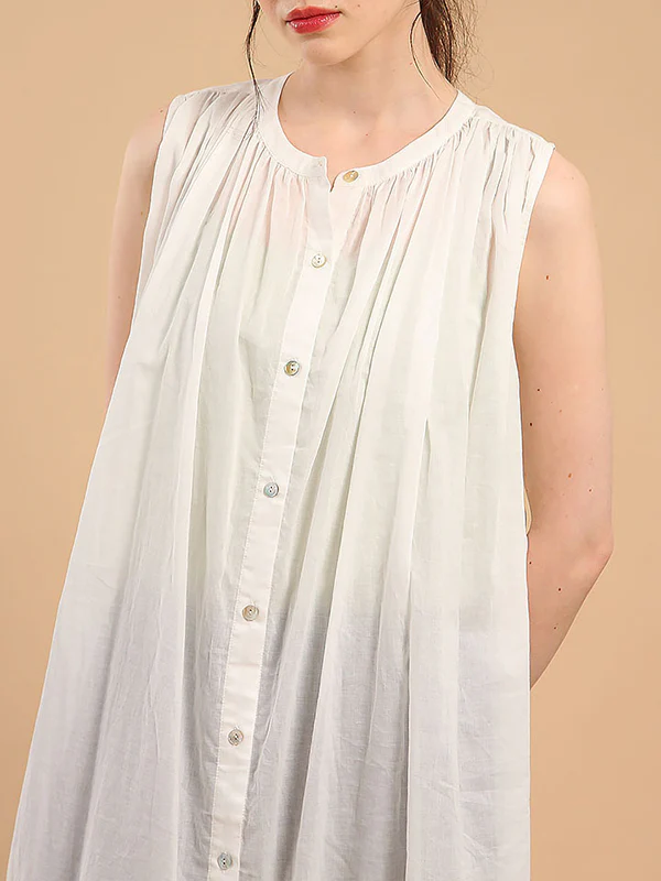 Loose Sleeveless Pleated See-Through Round-Neck Midi Dresses - Image 14