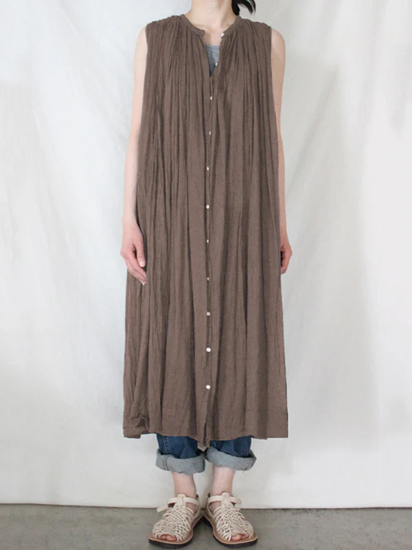 Loose Sleeveless Pleated See-Through Round-Neck Midi Dresses - Image 5