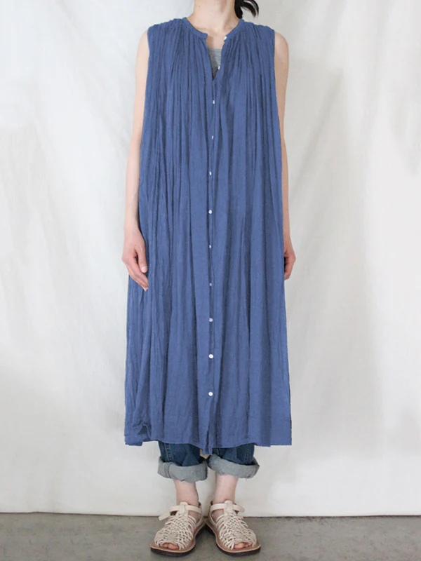 Loose Sleeveless Pleated See-Through Round-Neck Midi Dresses - Image 6