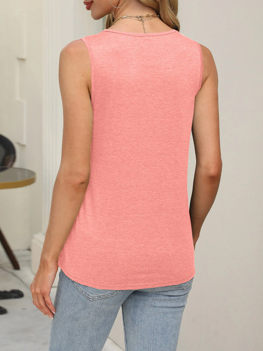 Loose Sleeveless Pleated Solid Color Round-Neck Tank Top - Image 5