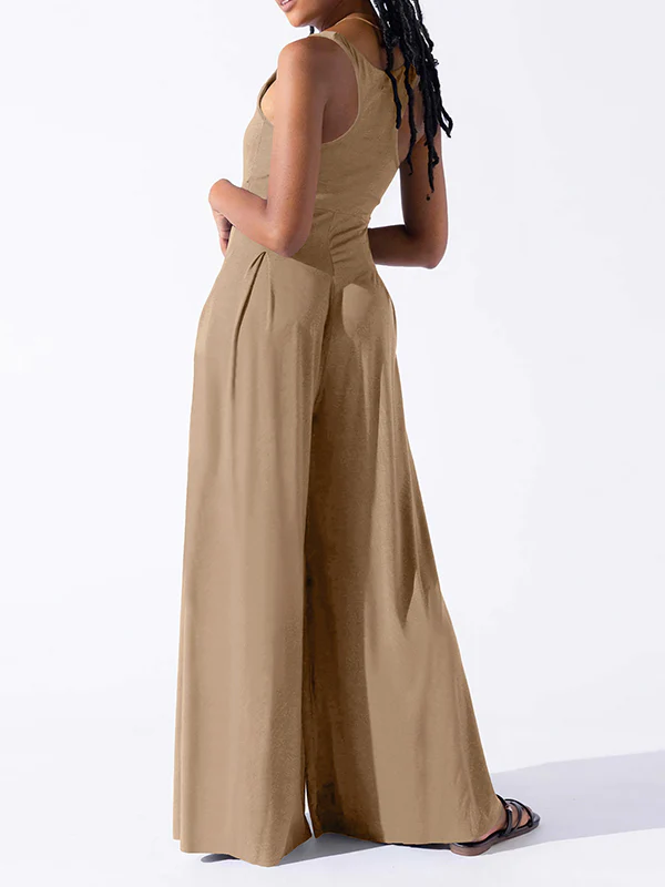 Loose Sleeveless Pleated Solid Color Spaghetti-Neck Jumpsuits - Image 10