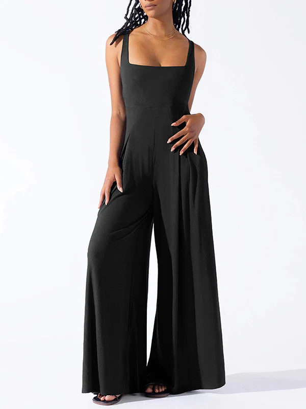 Loose Sleeveless Pleated Solid Color Spaghetti-Neck Jumpsuits - Image 11