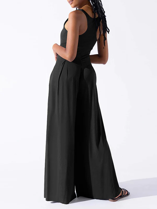 Loose Sleeveless Pleated Solid Color Spaghetti-Neck Jumpsuits - Image 12