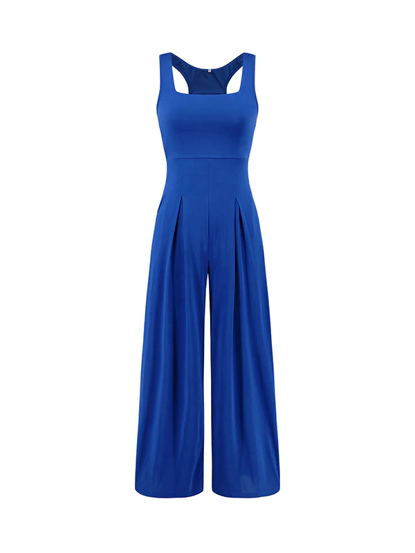 Loose Sleeveless Pleated Solid Color Spaghetti-Neck Jumpsuits - Image 13