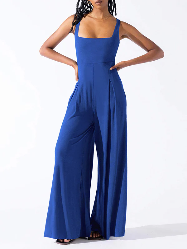 Loose Sleeveless Pleated Solid Color Spaghetti-Neck Jumpsuits - Image 4