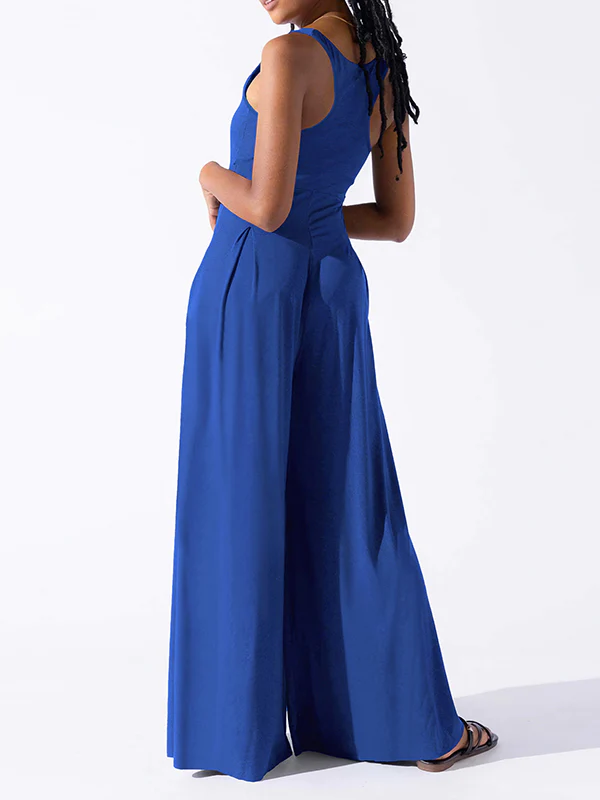 Loose Sleeveless Pleated Solid Color Spaghetti-Neck Jumpsuits - Image 5