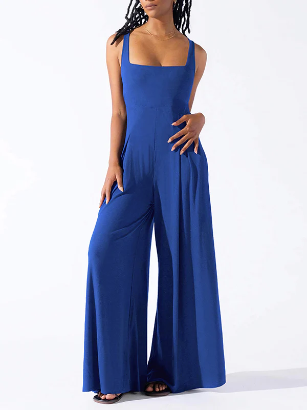 Loose Sleeveless Pleated Solid Color Spaghetti-Neck Jumpsuits - Image 6