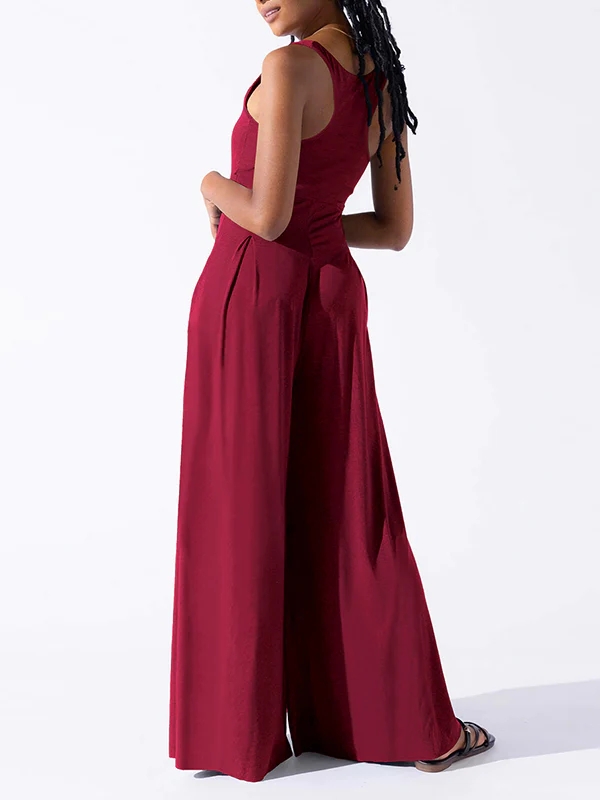 Loose Sleeveless Pleated Solid Color Spaghetti-Neck Jumpsuits - Image 8