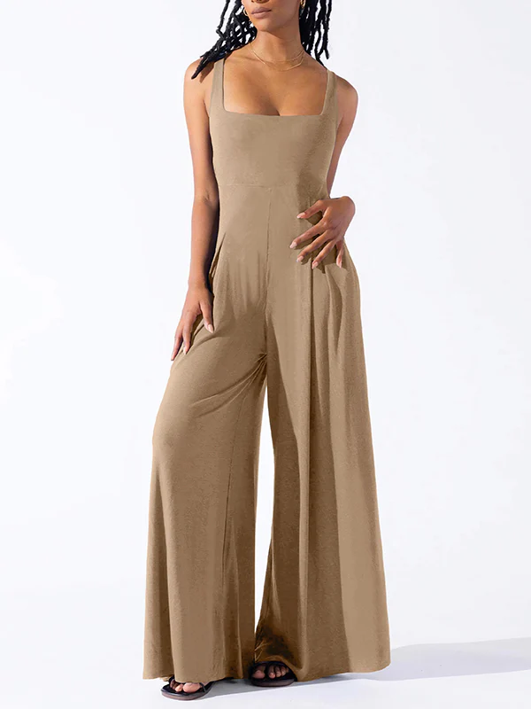 Loose Sleeveless Pleated Solid Color Spaghetti-Neck Jumpsuits - Image 9