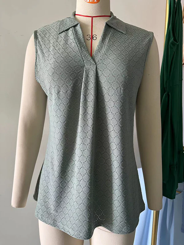 Loose Sleeveless Pleated Solid Color Split-Joint Lapel Vest Top - Image 29
