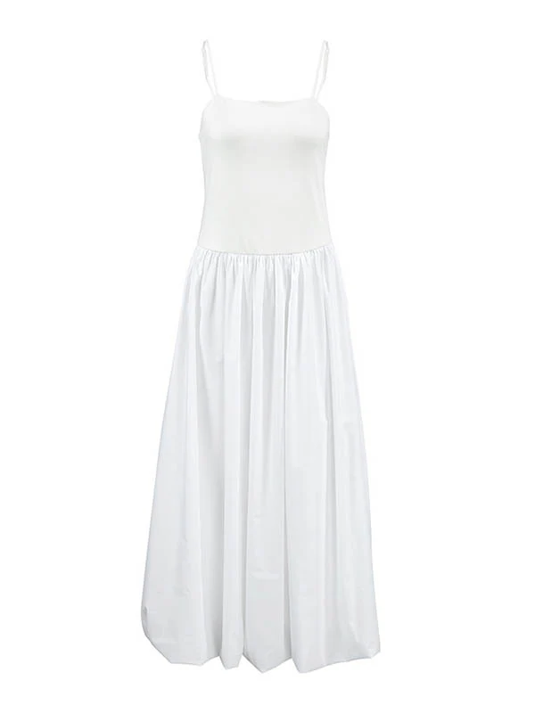 Loose Sleeveless Pleated Solid Color Split-Joint Spaghetti-Neck Midi Dresses - Image 8
