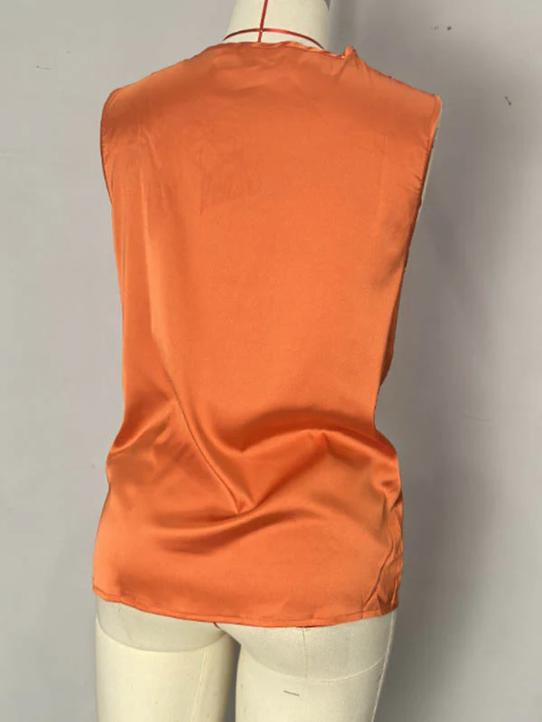 Loose Sleeveless Pleated Solid Color V-Neck Vest Top - Image 10