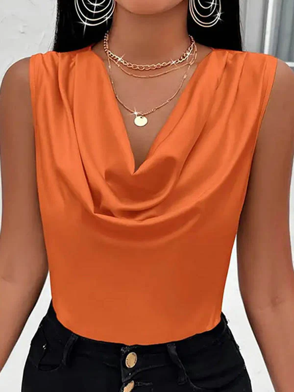 Loose Sleeveless Pleated Solid Color V-Neck Vest Top - Image 5