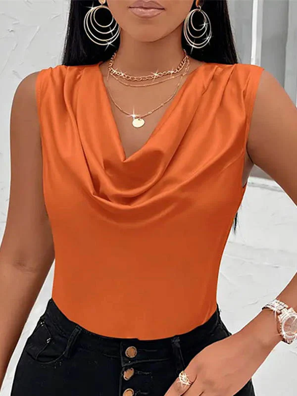 Loose Sleeveless Pleated Solid Color V-Neck Vest Top - Image 6