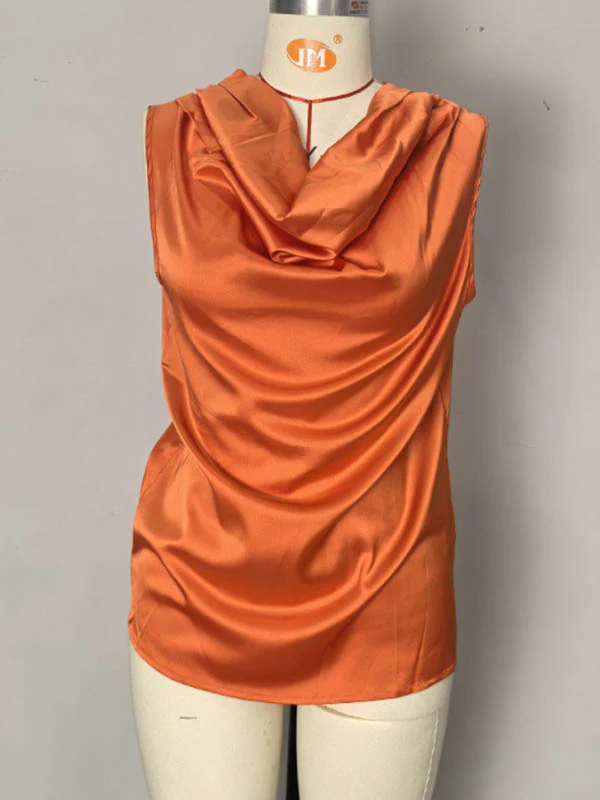 Loose Sleeveless Pleated Solid Color V-Neck Vest Top - Image 9