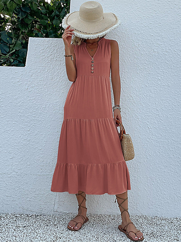 Loose Sleeveless Pleated Split-Joint V-Neck Midi Dresses - Image 23