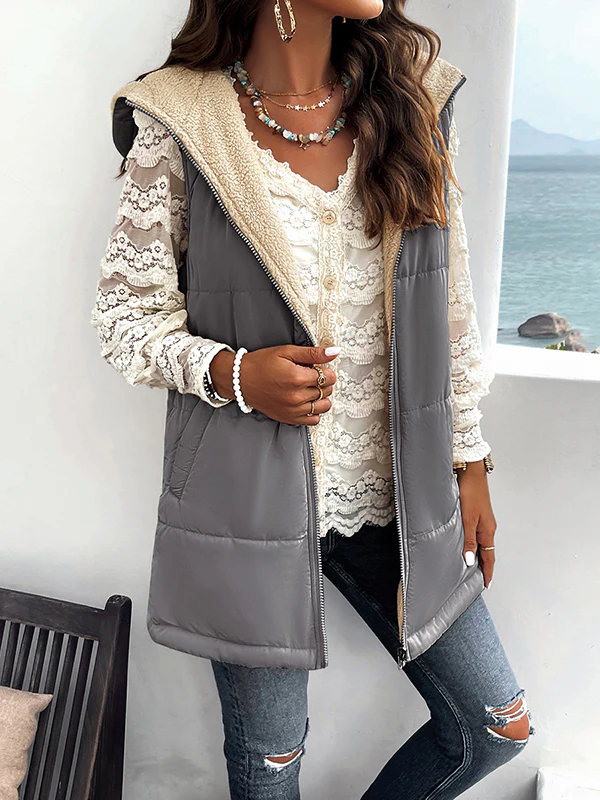 Loose Sleeveless Pockets Quilted Reversible Zipper Hooded Padded Vest Vest Outerwear - Image 11