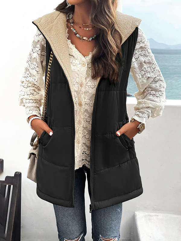 Loose Sleeveless Pockets Quilted Reversible Zipper Hooded Padded Vest Vest Outerwear - Image 13