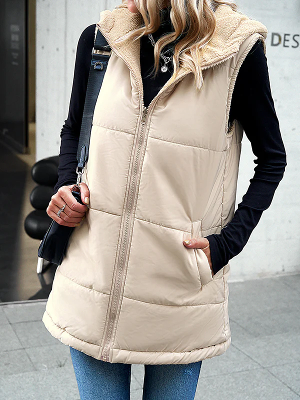 Loose Sleeveless Pockets Quilted Reversible Zipper Hooded Padded Vest Vest Outerwear - Image 8