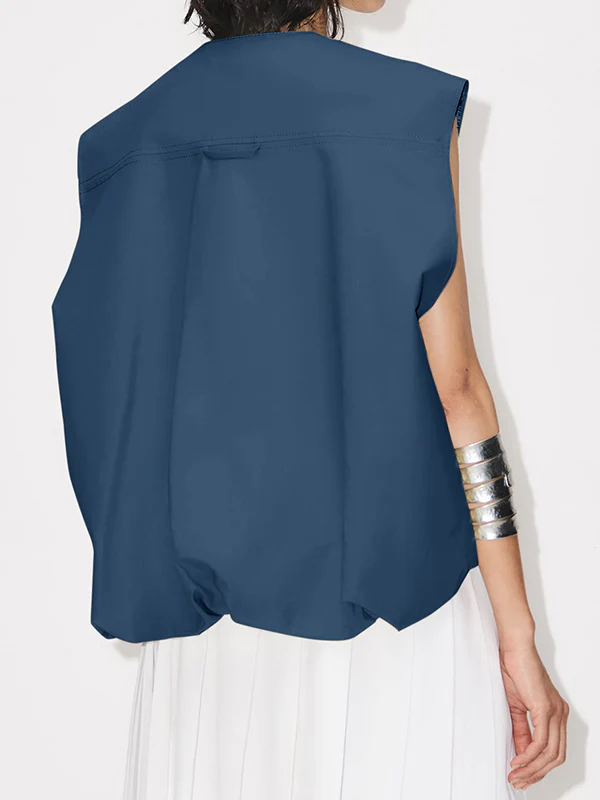 Loose Sleeveless Pockets Split-Joint Zipper Round-Neck Vest Outerwear - Image 11