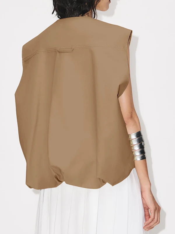 Loose Sleeveless Pockets Split-Joint Zipper Round-Neck Vest Outerwear - Image 16