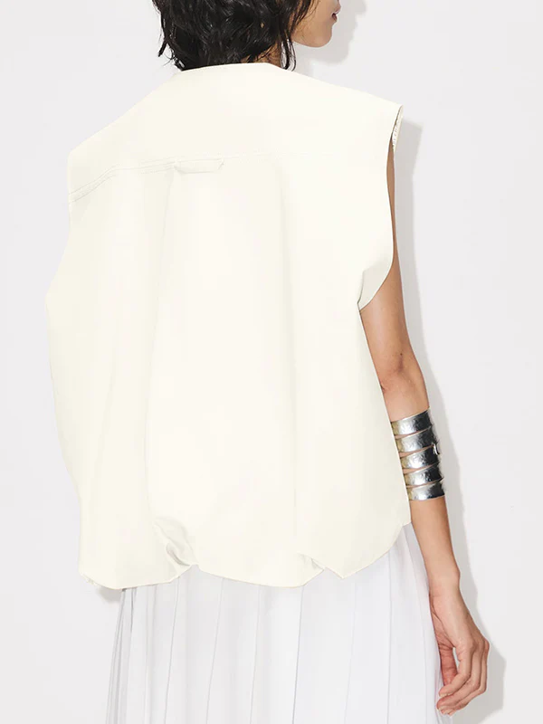 Loose Sleeveless Pockets Split-Joint Zipper Round-Neck Vest Outerwear - Image 18