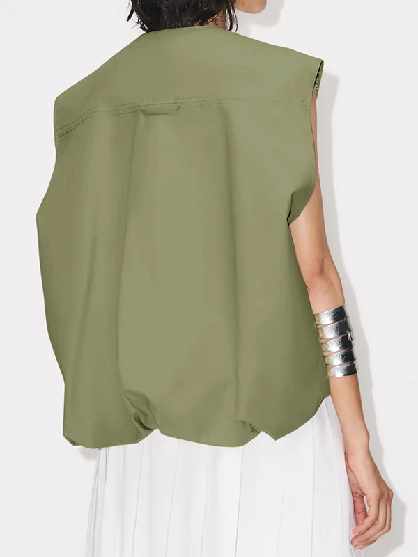 Loose Sleeveless Pockets Split-Joint Zipper Round-Neck Vest Outerwear - Image 19