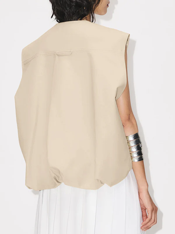 Loose Sleeveless Pockets Split-Joint Zipper Round-Neck Vest Outerwear - Image 20