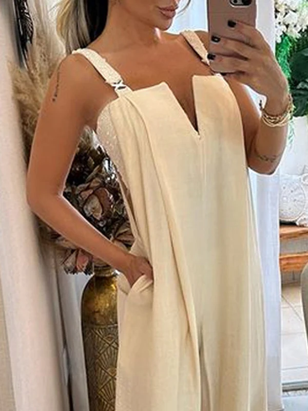 Loose Sleeveless Pockets Split-side Jumpsuits - Image 2