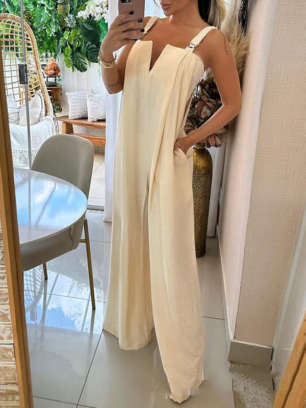 Loose Sleeveless Pockets Split-side Jumpsuits - Image 4